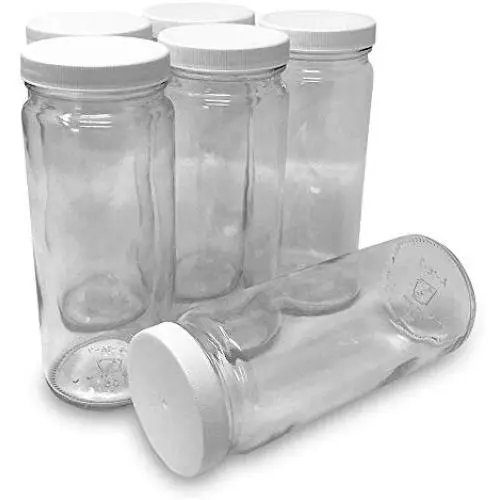 CSBD 16 oz Klar Glas Wasserflasche mit Deckeln, 6er Pack, für Kombucha, Saft, Kalte Brühe, Marmeladen- oder Gelees-Behälter, Weite Öffnung, Wiederverwendbar und Geschirrspülergeeignet, BPA-frei