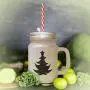 Green Christmas Tree #2 Frosted Glass Mason Jar With Straw