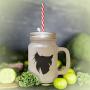 Soft Pink Chinese Crested Dog Silhouette Frosted Glass Mason Jar With Straw