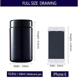 Snow Diamond Tall Extra Large 500ml (17 fl oz) Black Violet Ultraviolet Glass Wide Mouth Screw Top Jar Premium UV Protected Storage and Smell Proof Herb Container (1, 500ml)