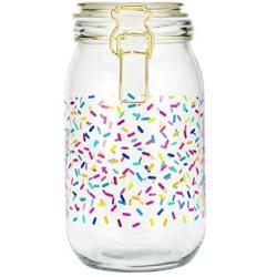 Amici Home 7CN209R Sprinkles Hermetic Glass Canister Storage Jar, 50 Fluid Ounces, Clear with Multicolored Decal