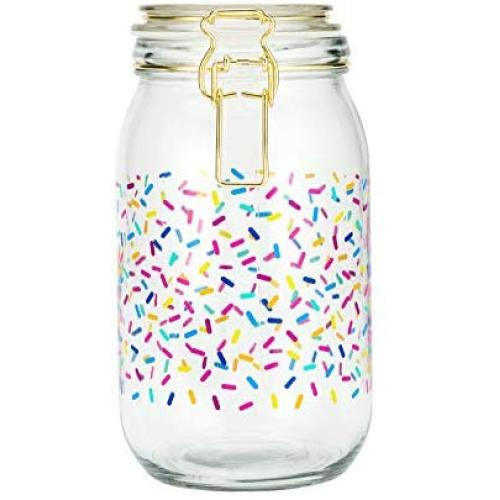 Amici Home 7CN209R Sprinkles Hermetic Glass Canister Storage Jar, 50 Fluid Ounces, Clear with Multicolored Decal