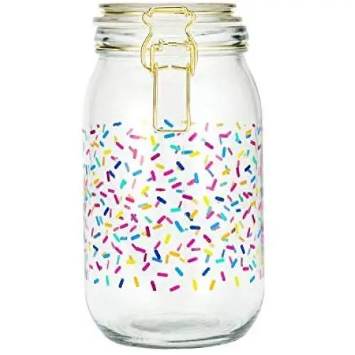 Amici Home 7CN209R Sprinkles Hermetic Glass Canister Storage Jar, 50 Fluid Ounces, Clear with Multicolored Decal Amici Home 7CN209R Sprinkles Hermetic Glass Canister Storage Jar, 50 Fluid Ounces, Clear with Multicolored Decal