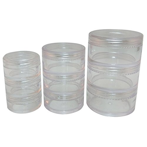 Made in Taiwan Transparent Clear Makeup 3 Stack Plastic Jar 3 Kinds of Size (2 Sets)