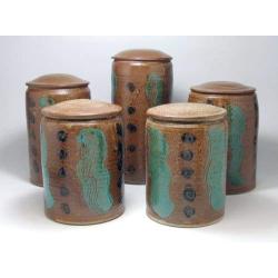 Pottery Kitchen Storage Jar Set of Five Stoneware Covered Jars