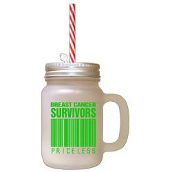 Green Breast Caver Survivors Priceless Frosted Glass Mason Jar With Straw