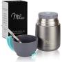 Milu Thermos Food Jar with Folding Spoon 15,2 oz / 22 oz Double Wall Insulated Stainless Steel Food Containers Wide Mouth Lunch Box for Hot & Cold Food for Kids Adults Babys - Gray/Blue 15,2 oz