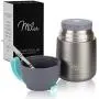 Bouteille isotherme Milu avec Pot à Nourriture et Cuillère Pliable 15,2 oz / 22 oz – Double Mur Inox – Boîte à Lunch Grande Ouverture pour Enfants et Adultes – Gris/Bleu