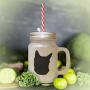 Black Croatian Sheepdog Silhouette Frosted Glass Mason Jar With Straw