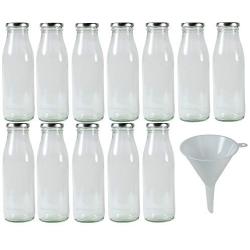 Viva Haushaltswaren 12 Empty Wide-Necked Glass Bottles 500 ml/Milk/Juice Bottles with Silver Screw A Filling Funnel Diameter 12 cm