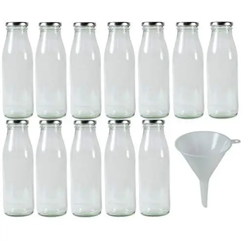 Viva Haushaltswaren 12 Empty Wide-Necked Glass Bottles 500 ml/Milk/Juice Bottles with Silver Screw A Filling Funnel Diameter 12 cm Viva Haushaltswaren 12 Empty Wide-Necked Glass Bottles 500 ml/Milk/Juice Bottles with Silver Screw A Filling Funnel Diameter 12 cm