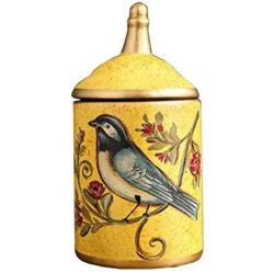 Chinashow Vintage Storage Jars Cookie Jar with Lid - Ceramic Candy Jar Tea Storage Tins Storage for Flour, Sugar, Tea, Coffee, Cookies and Candies American/European Style Flower and Bird Yellow