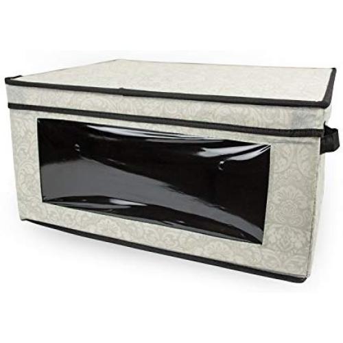 DII Red Wine Glass Storage Bin with Removable Insert for Protecting or Transporting Glasses or China - Damask