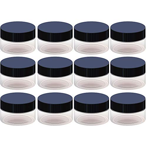 2oz Containers with Lids - Slime Containers, Empty 2 oz Jars 60G/60ml- Travel Cosmetic Containers w/Lids- Clear 2 Ounce Makeup Sample Container, Cream, Lotion, Liquid - BPA Free (12 Pack)