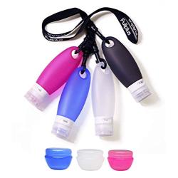 Silicone Travel Containers Bottles Portable Refillable Squeeze Tube with Cream Jars and Shower Line Lanyard(4Bottles+3Jars)