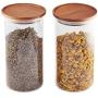 Essos Glass Jars with Wood Lids Set of (2) 44oz Airtight and Stackable Storage Containers for the Kitchen holds Food Cookies Pasta