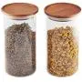 Ensemble de bocaux Essos en verre 44oz avec couvercles en bois, 2 pièces, rangement hermétique et empilable pour la cuisine, idéal pour les aliments, les biscuits, les pâtes.