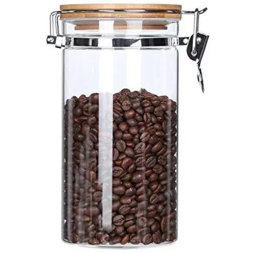 Bouteilles en verre borosilicate clair pour aliments, bocaux avec couvercle en bambou, pour cuisine, rangement, café, thé, biscuits, bonbons, noix (40 fl oz) Bouteilles en verre borosilicate clair pour aliments, bocaux avec couvercle en bambou, pour cuisine, rangement, café, thé, biscuits, bonbons, noix (40 fl oz)