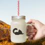 Navy Maine Coon Cat Silhouette #2 Frosted Glass Mason Jar With Straw