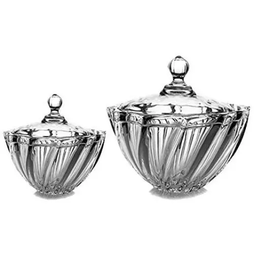 Yl Ly Crystal Candy Jar With Lid Retro Transparent Striped Crystal Sugar Bowl Candy Jar Coffee Bottle Storage Jar Exquisite Section Large + Trumpet