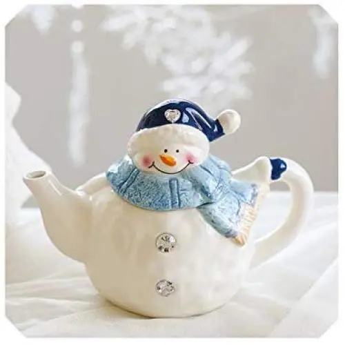 Niedliche Keramik Schalen Handwerk Snackschale Teekanne Aufbewahrungsglas Gewürzflasche Teller Schneemann Geschirr Teller Set, Schneemann Teekanne
