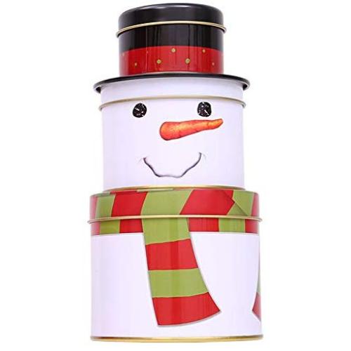 Ozzptuu Three-Layer Iron Christmas Candy Storage Jar Removable Santa Snowman Sugar Candy Case Box for Christmas Gift Decoration (Snowman)