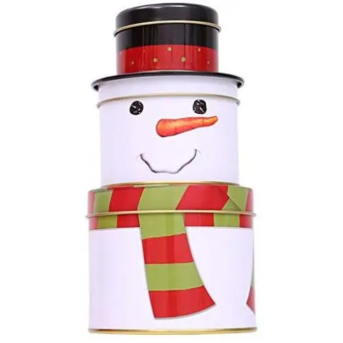 Bocal en Fer à Trois Couches pour Confettis/Bonbons de Noël, Removible, avec Père Noël et Bonhomme de Neige, Boîte de Rangement Cadeau de Noël (Bonhomme de Neige)