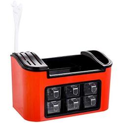 Kitchen Food Storage Jar Airtight Food Storage Seasoning Box Rack Set Combination Multi-Function Kitchen Storage Tool Storage Plastic (Color : Red)
