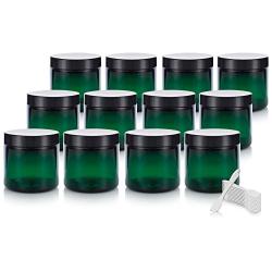 4 oz Green Plastic Jar with Black Foam Lined Air Tight Lid (12 Pack) + Spatulas