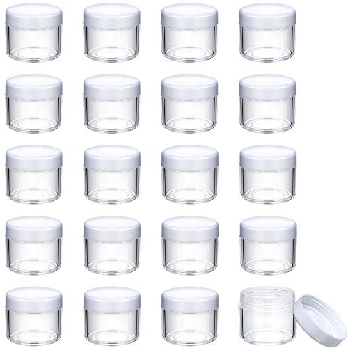 20 Pieces Round Pot Jars Plastic Cosmetic Containers Set with Lid for Liquid Creams Sample, 20 ml/ 0.7 oz (White Lid)