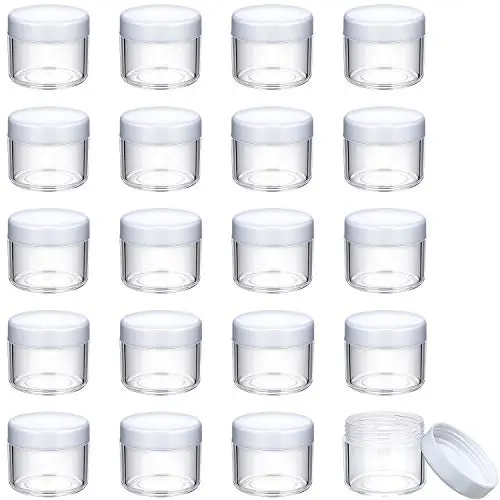 20 Stückrunde Behälter Kunststoff Kosmetikbehälter Set mit Deckel für Flüssige Cremes Proben, 20 ml/ 0.7 oz (Weißer Deckel)