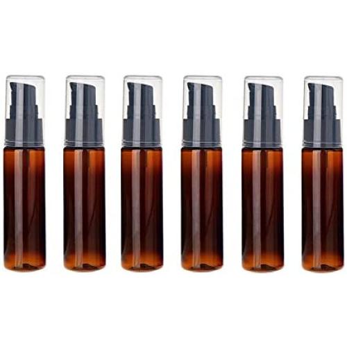 6PCS 30ml/1oz Empty Plastic Pump Vial Packing Bottles with Transparent Cap-Face Cream Jar Pot Makeup Travel Cosmetic Storage Container Holder for Lotion Bath Shower Dispenser (Brown+Black)