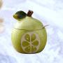Fruit Shaped Ceramic Sugar Bowl Salt Pot Pepper Storage Jar Seasoning Pot Container Condiment Spice Box Holder with Lid and Spoon (Cantaloupe)