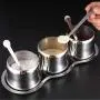 DUDDP Lager Spice-Set, Edelstahl Spice-Behälter, mit 3 Löffeln – Ideal für Restaurant/Küche etc. (3-teilig), Küchenzubehör