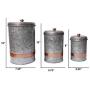 Premium Galvanized Metal Lidded Canister with Copper Band Set of Three Gray Storage