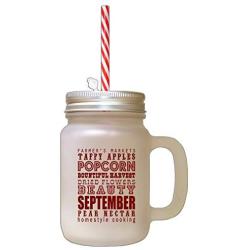 Maroon September Pear Nectar Season Fall Season School Starts Frosted Glass Mason Jar With Straw