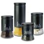Home Basics Allaire Collection 4 Piece Food Storage Canister Set, Food Storage Container for Kitchen Counter, Sugar, Tea, Pasta, Coffee Canister with Clear Bottom, Black