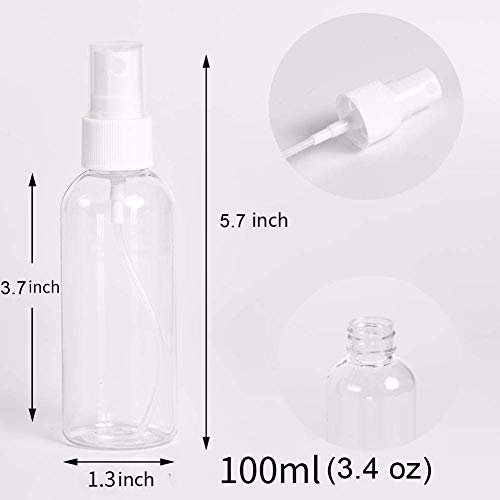 (12 PCS) 3.4oz/ 100ml Plastic Clear Spray Bottles,Refillable Fine Mist Sprayer Bottles Makeup Cosmetic Atomizers Empty Small Spray Bottle Container for Essential Oils, Travel, Perfumes,12PCS