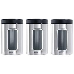 Brabantia Windowed 1.4 Litre Canister Set- Brilliant Steel