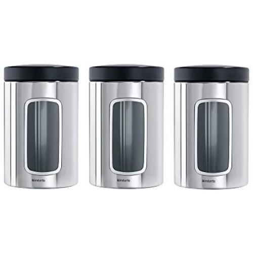 Brabantia Windowed 1.4 Litre Canister Set- Brilliant Steel