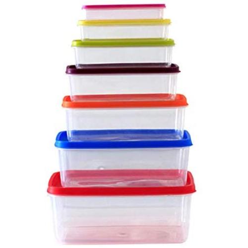 Yudesun Reusable Food Storage Boxes - 7PCS Rectangle Storage Jars Rainbow Plastic Tubs Microwave Freezer Box Ideal for Lunches and Meal Prep