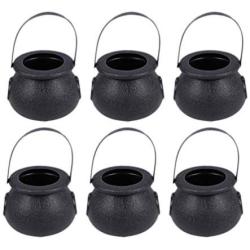 Garneck Halloween Candy Jars, Handheld Candy Buckets, Witch Cauldron Candy Holders for Halloween Party Hanging Props (8 pcs Black)