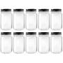 Novelinks 16 Ounce Clear Plastic Jars with Black Lids - Refillable Round Clear Containers Clear Jars Storage Containers for Kitchen & Household Storage - BPA Free (10 Pack)