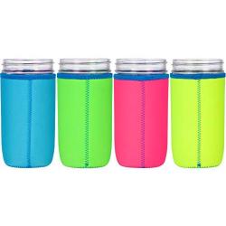 JarJackets Neoprene Mason Jar Protector Sleeve - Fits 24oz (1.5 pint) Jars (4, Multicolor)