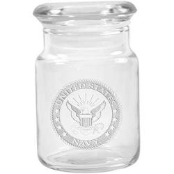 Clear Glass Herb Stash Jar with Lid 4.5 oz with US Navy Logo from Smoke Promos