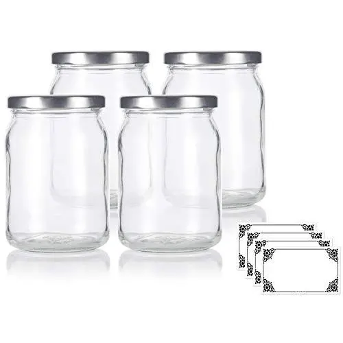 Large 13 oz / 380 ml Clear Thick Glass Wide Mouth Jar with Silver Metal Lid - (4 pack) + Labels Great for candle making, canning, storage, preserving, wedding and shower favors and more Large 13 oz / 380 ml Clear Thick Glass Wide Mouth Jar with Silver Metal Lid - (4 pack) + Labels Great for candle making, canning, storage, preserving, wedding and shower favors and more