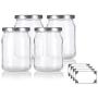 Large 13 oz / 380 ml Clear Thick Glass Wide Mouth Jar with Silver Metal Lid - (4 pack) + Labels Great for candle making, canning, storage, preserving, wedding and shower favors and more