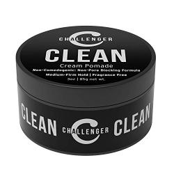 Challenger Men’s Clean Cream Pomade, 3 Ounce | Fragrance Free, Non-Comedogenic Hair Styling Product | Medium Firm Hold & Natural Finish | Shine Free, Unscented, Water Based & Travel Friendly