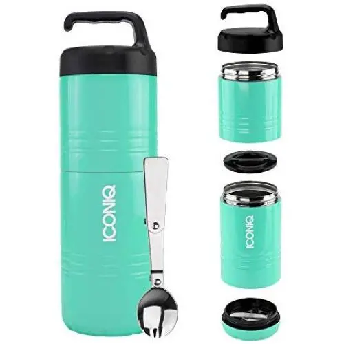 Bouteille isotherme en acier inoxydable stackable ICONIQ Qore avec cuillère rétractable (Pack empilable | Vert éclatant) Bouteille isotherme en acier inoxydable stackable ICONIQ Qore avec cuillère rétractable (Pack empilable | Vert éclatant)