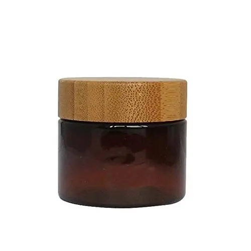 1PCS 50G Leere Wiederbefüllbare Braune/Gelbe PET-Kunststoff Lotion- Cremabehälter mit Liner und Naturbelagte Holzdeckel